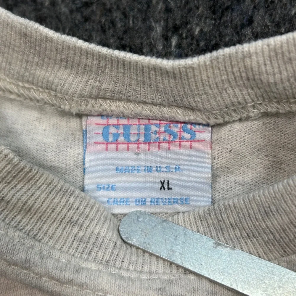 Guess Shirt XL Kids Gray Long Sleeve Vintage 90s Crest Logo Made in USA‎ Cotton